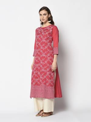 Pink Cotton Straight kurti 3