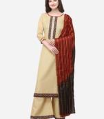 Beige Color Printed Yoke Unstitched Dress Material