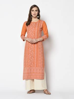 Orange Cotton Straight kurti 1