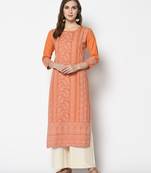 Orange Cotton Straight kurti