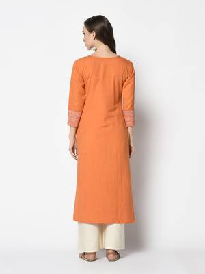 Orange Cotton Straight kurti 2