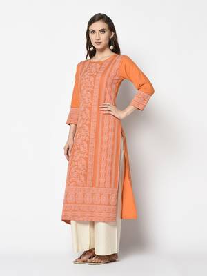 Orange Cotton Straight kurti 3