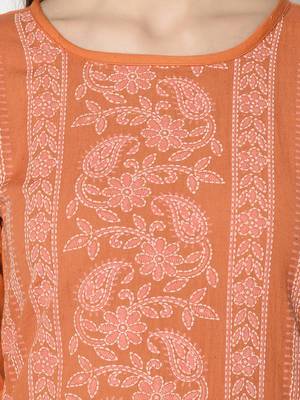 Orange Cotton Straight kurti 4