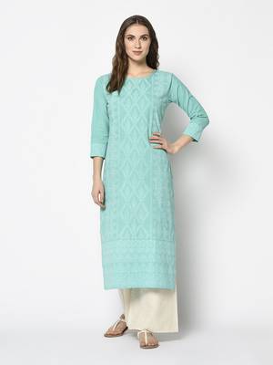 Blue Cotton Straight kurti 1