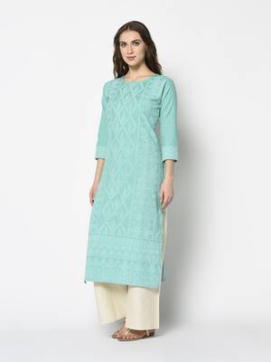Blue Cotton Straight kurti 3