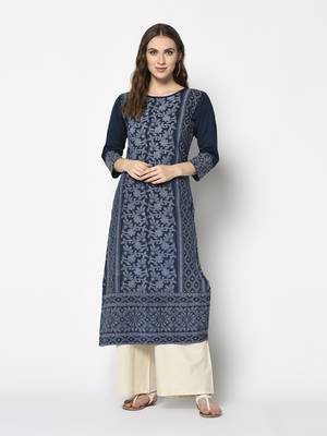 Navy Cotton Straight kurti 1