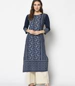 Navy Cotton Straight kurti