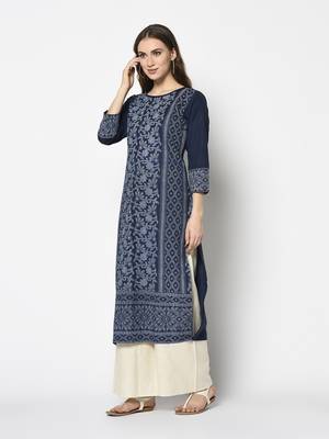 Navy Cotton Straight kurti 3