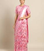 Pink Color Cotton Digital Print saree with blouse