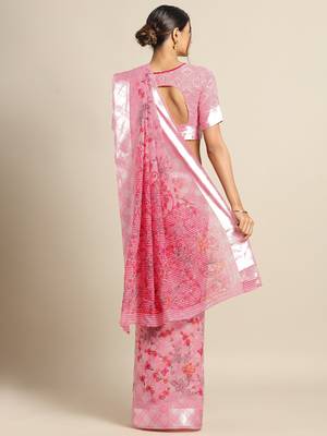 Pink Color Cotton Digital Print saree with blouse 2