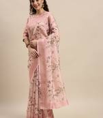 Pink Silk Woven Floral Printed saree with blouse
