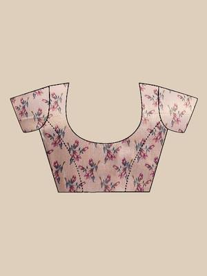 Pink Silk Woven Floral Printed saree with blouse 3