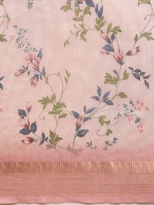 Pink Silk Woven Floral Printed saree with blouse 4