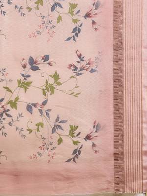Pink Silk Woven Floral Printed saree with blouse 5