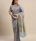 Grey Silk Woven Floral Printed Saree With Blouse