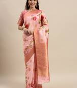 Pink Silk Woven Floral Printed saree with blouse
