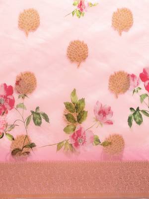 Pink Silk Woven Floral Printed saree with blouse 4
