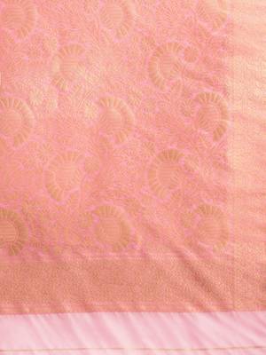 Pink Silk Woven Floral Printed saree with blouse 5