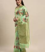 Green Silk Woven Floral Printed Saree With Blouse