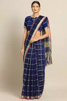 Navy Blue Cotton Silk saree with blouse