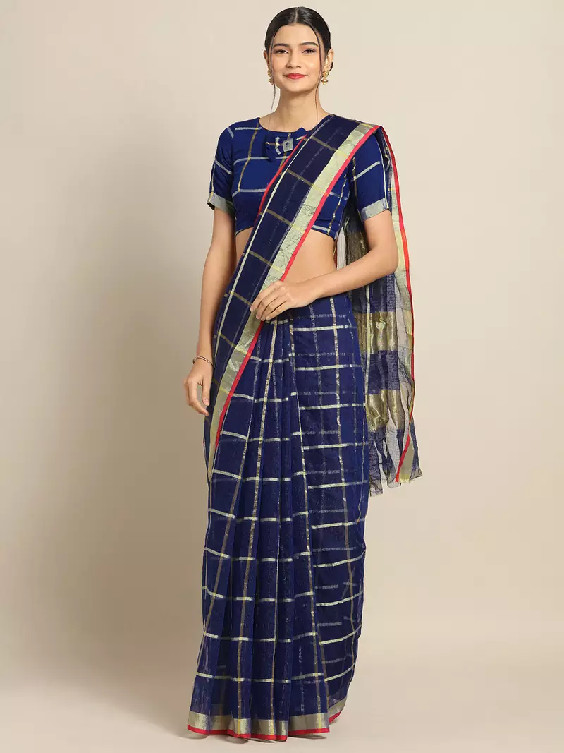 Navy Blue Cotton Silk saree with blouse