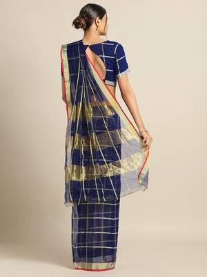 Navy Blue Cotton Silk saree with blouse 2