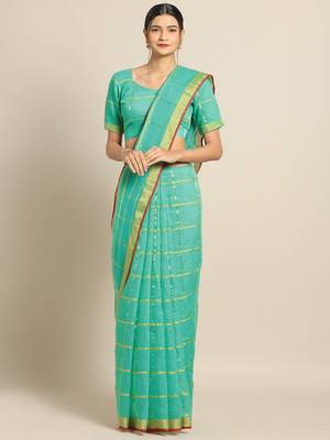 Sea Green Cotton Silk saree with blouse 1