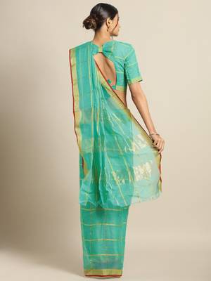 Sea Green Cotton Silk saree with blouse 2