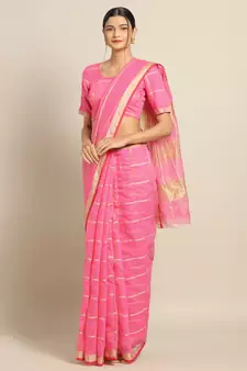 Pink Cotton Silk saree with blouse