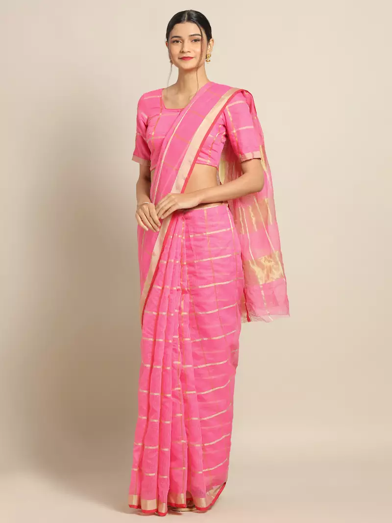 Pink Cotton Silk saree with blouse