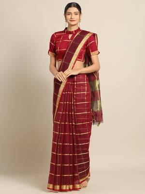 Burgundy Cotton Silk saree with blouse 1