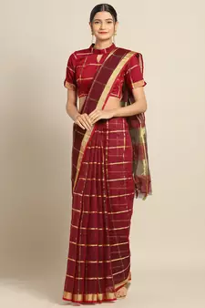 Burgundy Cotton Silk saree with blouse