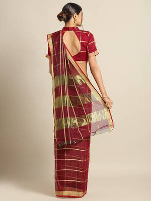 Burgundy Cotton Silk saree with blouse 2