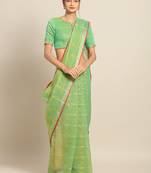 Parrot Green Cotton Silk saree with blouse