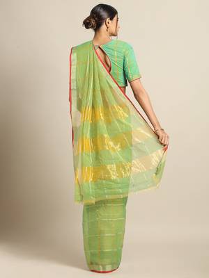 Parrot Green Cotton Silk saree with blouse 2