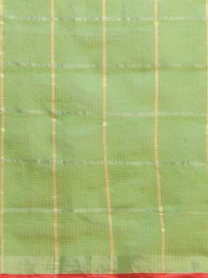 Parrot Green Cotton Silk saree with blouse 4