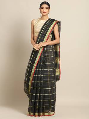 Black Cotton Silk saree with blouse 1