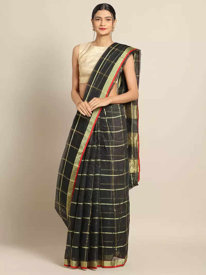 Black Cotton Silk saree with blouse