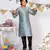 Powder Blue Printed Silk Kurta with Black Cotton Silk Churidar