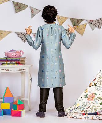 PS Kids by Payal Singhal Powder Blue Printed Silk Kurta with Black Cotton Silk Churidar 2