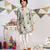 Aqua Printed Silk Kurta with Off white Cotton Silk Churidar