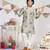 Aqua Printed Silk Kurta with Off white Cotton Silk Churidar
