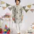 Aqua Printed Silk Kurta with Off white Cotton Silk Churidar