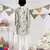 Aqua Printed Silk Kurta with Off white Cotton Silk Churidar