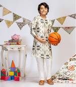 PS Kids by Payal Singhal Stone Printed Silk Kurta with Off white Cotton Silk Churidar