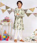 PS Kids by Payal Singhal Mint Printed Silk Kurta with Off white Cotton Silk Churidar