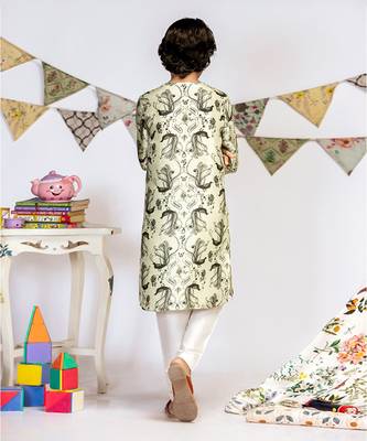 PS Kids by Payal Singhal Mint Printed Silk Kurta with Off white Cotton Silk Churidar 3