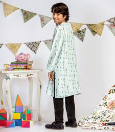 Blue Printed Silk Kurta with Black Cotton Silk Churidar