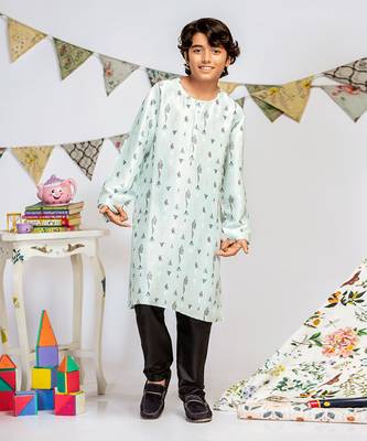 PS Kids by Payal Singhal Blue Printed Silk Kurta with Black Cotton Silk Churidar 3