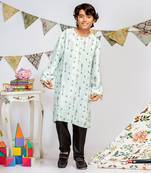 Blue Printed Silk Kurta with Black Cotton Silk Churidar